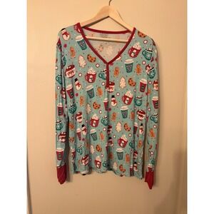 Little Sleepies Woman's Bamboo Christmas Pajama Top Peppermint Mocha Hot Cocoa